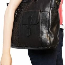 Uitgang 🔔 Arrigo Zwarte Dames Tas Of Schoudertas Van Gevlochten Leer - Handvatten En Een Lang Hengsel - Grote Lederen Tas ✔️ -tassen-dames Verkoop 392x840