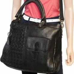 Uitgang 🔔 Arrigo Zwarte Dames Tas Of Schoudertas Van Gevlochten Leer - Handvatten En Een Lang Hengsel - Grote Lederen Tas ✔️ -tassen-dames Verkoop 410x840 1