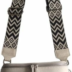 Groothandel 🛒 San Marco Zacht Lederen Cross Body Tas Zilverkleurige Rits – Heuptas – Fashion – Rechthoekig Crème Met Extra Riem 🥰