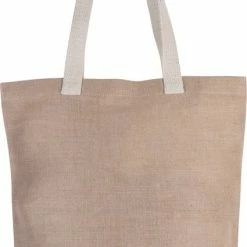 Goedkoop ⌛ Merkloos Jute Canvas Katoenen Schoudertasje In Het Natural Beige 38 X 42 Cm Met Lange Ecru Hengsels - Boodschappentassen - Goodie Bags ❤️