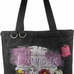 Beste Verkoop ⌛ MONSTER HIGH Shopper Schoudertas School Tas Zwart Canvas Gaaf 💯
