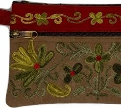 Gloednieuw ✔️ Merkloos Dames Polstas Bruin Suède Leer Met Geel-roodkleurig Handborduurwerk 🧨