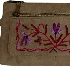 Beste Verkoop 💯 Merkloos Dames Polstas Suède Leer - Bruine Damestas Met Handgeborduurd Bloemenpatroon In Paars - Riemtasje 🥰