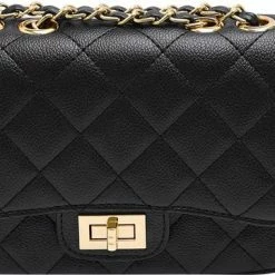 Korting 👏 Yehwang - Zwarte Schoudertas - Gestikt - Verstelbare Gouden Ketting 💯