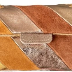 Kopen 🌟 Joss Modeaccessoires Leren Schoudertas Suède Rainbow - Leer & Suède - Camel - Bruin- Goud - Brons Metallic 🎁