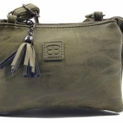 Goedkoop 🔥 Tas - Tasssen - Bags - Bag- Bicky Bernard- Harmonica 3-Vaks Tasje - Schoudertasje - Crossbody Tasje - Olijf - Olive 🥰