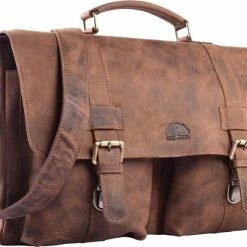 Hete verkoop β Wild Woodss WILD WOODS Ruime Leren Aktetas Met Schouderband – 15,6 Inch Laptopvak – Schoudertas – Buffelleer – Vintage Bruin β