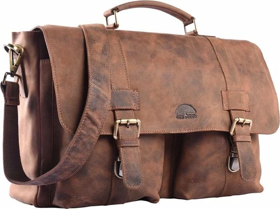 Hete verkoop ⭐ Wild Woodss WILD WOODS Ruime Leren Aktetas Met Schouderband – 15,6 Inch Laptopvak – Schoudertas – Buffelleer – Vintage Bruin ⌛ 1 Hete verkoop ⭐ Wild Woodss WILD WOODS Ruime Leren Aktetas Met Schouderband – 15,6 Inch Laptopvak – Schoudertas – Buffelleer – Vintage Bruin ⌛