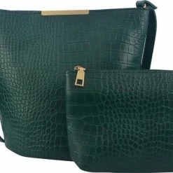 Korting π Juleeze Melady Handtas Dames 24x25 Cm Groen Kunststof Rechthoek Slangenleer Tas Damestas π