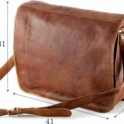 Promo 👏 Oncedoce Messengertas 17 Inch – Vintage Look Cognac Bruin Leer Laptoptas – Almeria 17 🛒