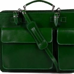 Goedkoopste 🧨 Schooltas Of Aktetas Groot Model, Groen Leder Leer By Viabologna 🧨