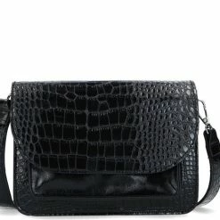 Beste Verkoop 🥰 Sacha - Zwarte Schoudertas Met Crocoprint 🤩