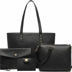 Kopen π₯ Miss Lulu Handtas | Crossbodytas | Clutch | Portemonnee - Damestas 4-delige Set - Kunstleer - Grote Capaciteit - Zwart (LG6931 BK) π₯°