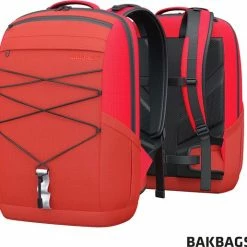 Nieuw 💯 BAKBAGS Stockholm Sport Rugzak Met Laptop Vak En Regenhoes - 25 Liter Inhoud - Geschikt Voor 13 Tm 17 Inch Laptops - Praktisch & Stijlvol Met 10 Vakken En Incl. Accessoires - Duurzaam & Gerecycled Materiaal - Rood-Zwart ✔️