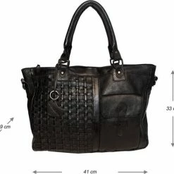 Uitgang 🔔 Arrigo Zwarte Dames Tas Of Schoudertas Van Gevlochten Leer - Handvatten En Een Lang Hengsel - Grote Lederen Tas ✔️ -tassen-dames Verkoop 550x519 1