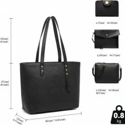 Kopen 🔥 Miss Lulu Handtas | Crossbodytas | Clutch | Portemonnee - Damestas 4-delige Set - Kunstleer - Grote Capaciteit - Zwart (LG6931 BK) 🥰 -tassen-dames Verkoop 550x529 5