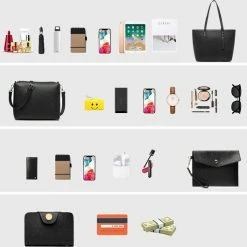 Kopen 🔥 Miss Lulu Handtas | Crossbodytas | Clutch | Portemonnee - Damestas 4-delige Set - Kunstleer - Grote Capaciteit - Zwart (LG6931 BK) 🥰 -tassen-dames Verkoop 550x529 6