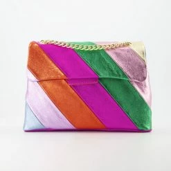 Goedkoopste 👏 Merkloos Rainbow Metallic Schoudertas - Roze - Echt Leer - Groot 🔔