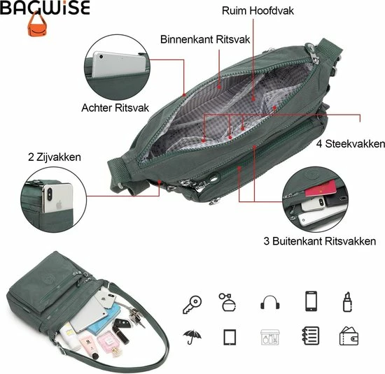 Gloednieuw 🔔 Bagwise® Schoudertas - Dames - 23cm X 30cm - (CR1238) -Groen ⌛ 4 Gloednieuw 🔔 Bagwise® Schoudertas - Dames - 23cm X 30cm - (CR1238) -Groen ⌛ - Afbeelding 4