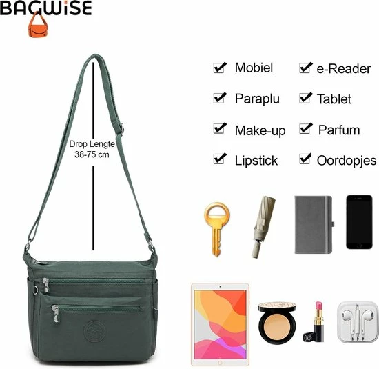 Gloednieuw 🔔 Bagwise® Schoudertas - Dames - 23cm X 30cm - (CR1238) -Groen ⌛ 7 Gloednieuw 🔔 Bagwise® Schoudertas - Dames - 23cm X 30cm - (CR1238) -Groen ⌛ - Afbeelding 7