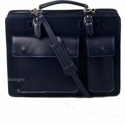 Begroting 😍 Viabologna Leren Aktetas Schooltas Model Geneva - Donkerblauw - ⌛