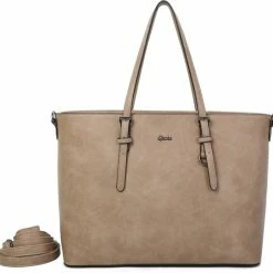 Korting π Qischa® Schoudertas Beige Taupe Luxe Skai Leder Geschikt Voor Laptop. Extra Hoog, Geschikt Voor A4 Mappen. Ideaal Te Gebruiken Voor School Of Werk. π