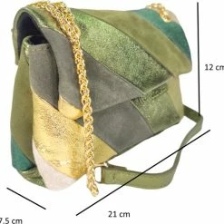 Goedkoopste 👍 Merkloos Qischa® Rainbow Metallic Schoudertas Goud Grijs Groen 🛒 -tassen-dames Verkoop 550x541 13