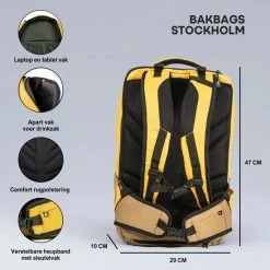 Hete verkoop 🎁 BAKBAGS Stockholm Sport Rugzak Met Laptop Vak En Regenhoes - 25 Liter Inhoud - Geschikt Voor 13 Tm 17 Inch Laptops - Praktisch & Stijlvol Met 10 Vakken En Incl. Accessoires - Duurzaam & Gerecycled Materiaal - Geel-Zwart 🥰 -tassen-dames Verkoop 550x550 1
