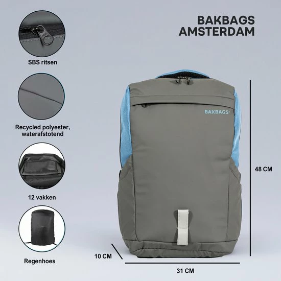 Beste deal π BAKBAGS Amsterdam Laptop Rugzak Voor 13 Tm 17 Inch Laptops - Laptoptas Incl Accessoires En Regenhoes - 10 Vakken - 25 Liter Inhoud - Duurzaam & Gerecycled Materiaal - Blauw-Grijs π 3 Beste deal π BAKBAGS Amsterdam Laptop Rugzak Voor 13 Tm 17 Inch Laptops - Laptoptas Incl Accessoires En Regenhoes - 10 Vakken - 25 Liter Inhoud - Duurzaam & Gerecycled Materiaal - Blauw-Grijs π - Afbeelding 3