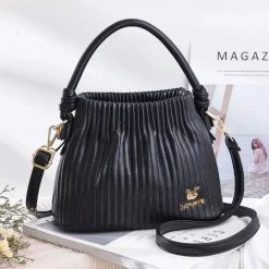 Nieuw 🔥 N3 Collecties Nieuwe Dames Kleine Handtas Designer Pu Lederen Emmer Schoudertas Crossbody Tas-Zwart 🌟
