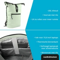 Hete verkoop 🥰 Van Enkhuizen VanEnkhuizen Rolltop Rugzak Met Laptopvak 15,6 Inch - 20 Liter - Waterafstotend En Thermo Materiaal - Mint 🛒 -tassen-dames Verkoop 550x550 528