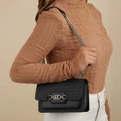 Uitgang 👍 Michael Kors Heather Dames Crossbody TasSchoudertas Textiel;PVC - Zwart 😍 -tassen-dames Verkoop 550x550 906