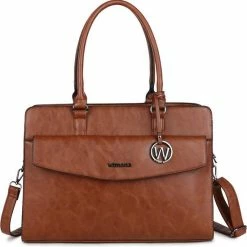 Flash-uitverkoop 👍 Wimona Valentina Schoudertas Laptop 15.6 Cognac 🎁