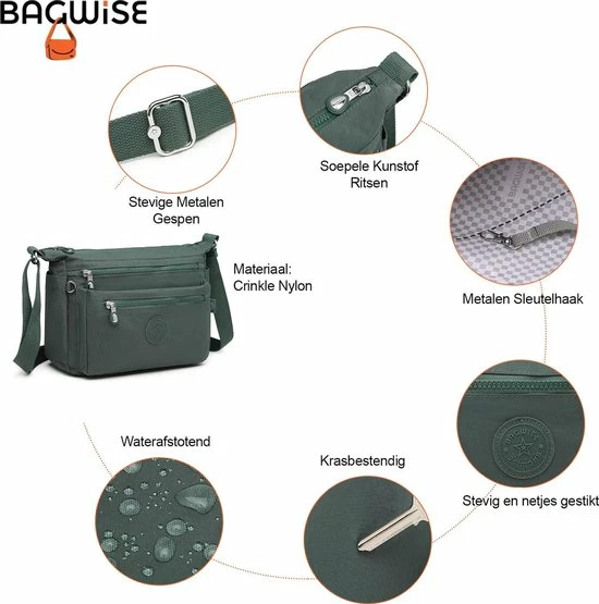 Gloednieuw 🔔 Bagwise® Schoudertas - Dames - 23cm X 30cm - (CR1238) -Groen ⌛ 5 Gloednieuw 🔔 Bagwise® Schoudertas - Dames - 23cm X 30cm - (CR1238) -Groen ⌛ - Afbeelding 5