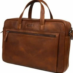 Hete verkoop 🎁 DSTRCT Leren Business Laptoptas - 15.6 Inch Laptopvak Met Rits - Cognac - Luxe Volnerfleder ✨