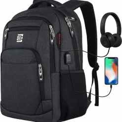 Uitgang 👍 Laptoprugzak Met USB-oplaadconnector Voor Mannen En Vrouwen Voor Werk School Schoolrugzak Voor Jongens En Tieners Met Laptopvak En Antidiefstaltas, Zwarte Set, 15,6 Inch 🤩