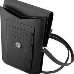 Coupon ⌛ Guess Saffiano Triangle Logo Heuptas Met Riem (tot 7 Inch) - Zwart 🔔 -tassen-dames Verkoop 550x592 2