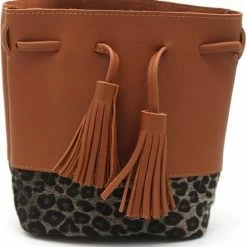 Beste deal π€© Hobby Fans Luxe Schoudertasje Dames - Met Rijgsluiting - Schoudertassen Vrouw - Tassen - Crossbody Tas - Klein Schoudertasje - Van Hoogwaardig PU Leer - Panterprint Met Kwastjes Bruin 20x19cm βοΈ