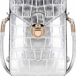 Groothandel ❤️ Smartphone Tasje Croco - Zilver | Kunstleer | 17,5 X 11,5 X 4 Cm | Fashion Favorite ✨