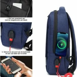 Goedkoop 🥰 ZILOU® Rugzak - 16 Inch USB Laptop Rugtas - 25L - Waterafstotend - Blauw 👍 -tassen-dames Verkoop 550x630