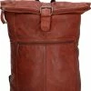Gloednieuw 🌟 Old West Paint Rock Leren Rolltop Rugtas 13,3 Inch - Cognac 🎉
