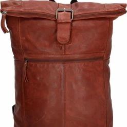 Gloednieuw 🌟 Old West Paint Rock Leren Rolltop Rugtas 13,3 Inch - Cognac 🎉