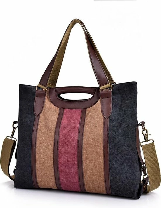 Goedkoop 🔔 ZILOU® Schoudertas - Handtas - Dames - Canvas - Zwart Multicolor 🔔 1 Goedkoop 🔔 ZILOU® Schoudertas - Handtas - Dames - Canvas - Zwart Multicolor 🔔