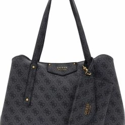 Flash-uitverkoop 👍 Guess Eco Brenton Bucket Dames Handtas - Coal Logo 👍