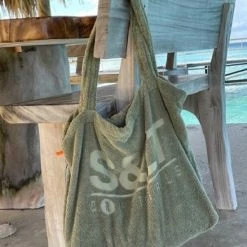 Kopen 🔥 S & LT Badstof Strandtas Olijfgroen 🔥