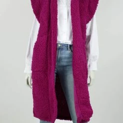 Flash-uitverkoop 😀 Trendsisters Gilet - Teddy Bear Gilet - Gilet Long - Teddy Gilet Fuchsia - One Size 🧨