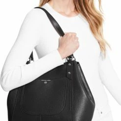 Beste Pirce 😉 Michael Kors Molly Dames Shopper Leer - Zwart 🛒 -tassen-dames Verkoop 550x775 1