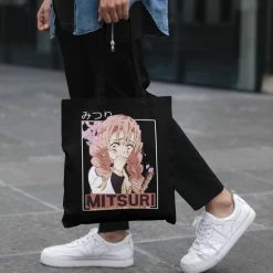 Korting 🛒 Shennit Demon Slayer Kimetsu No Yaiba Mitsuri Cosplay Anime Merchandise Kawaii Cute Waifu Geek Otaku Totebag Black 🔥