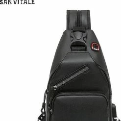 Korting ✨ San Vitale® - Vegan Leren Slingbag - SBag - Schoudertas - Rugzak - Crossbody Bag - Zwart 😉