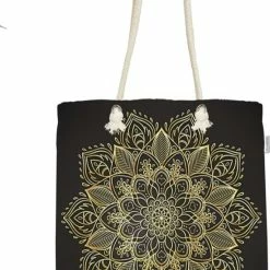 Beste deal ✨ De Groen Home Strandtas - Canvas Tas - Gold Mandala Op Zwart- 45x50 - Hobbytas - Schoudertas - Dames Tas Met Rits - Abstract Modern 🤩